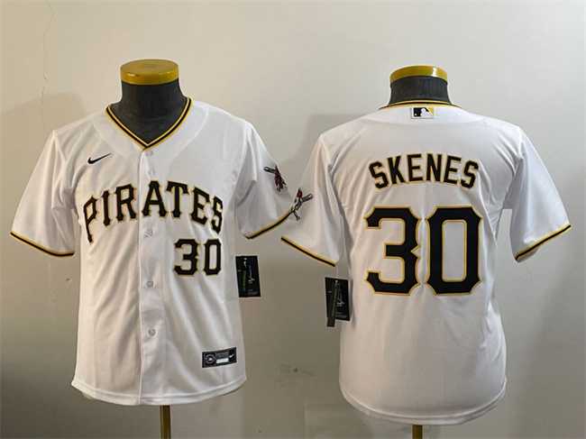 Youth Pittsburgh Pirates #30 Paul Skenes White With Patch Cool Base Stitched Jersey->mlb youth jerseys->MLB Jersey